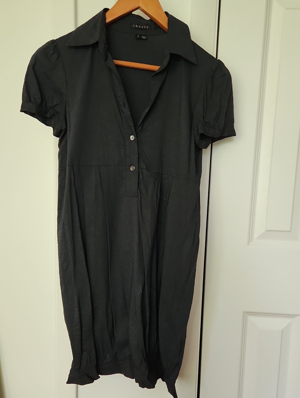 Theory Navy Short-Sleeve Linen Blend Shirt Dress